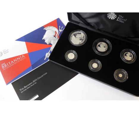 Britannia 6-Coin Silver Proof Set 2015 comprising: £2, £1, 50p, 20p, 10p &amp; 5p, Queen's portrait by Jody Clark, reverse de