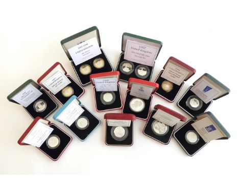 A Collection of 15 x UK Silver Proofs comprising: crown: 1996 'Queen's 70th Birthday,' £5 1997 'Golden Wedding,' 8 x £2: 1994