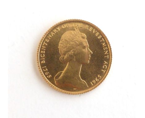 Isle of Man Sovereign 1965 in original green box This 22ct Gold sovereign coin features features the 3 Legged Triskellion in 