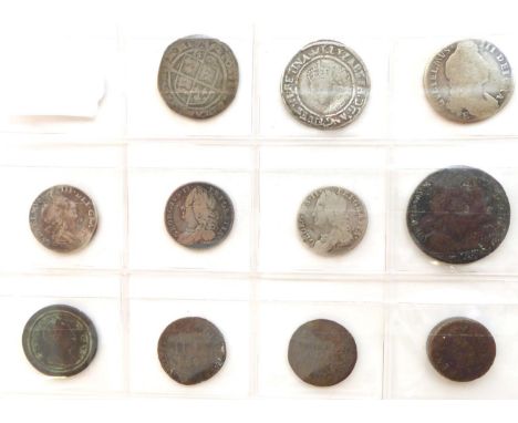 10 x English Silver &amp; Copper coins comprising: Elizabeth I, 2 x sixpences, both 3rd/4th issue: 1568 mm coronet, Queen's p