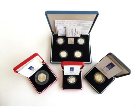 7 x Sterling Silver Proof Piedfort Coins comprising: 4 x £1 collection 1994-1997 heraldic reverses of England, Scotland, Wale