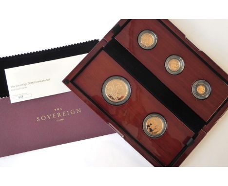 Gold Proof Sovereign Five-Coin Set 2016, comprising £5, £2 (double sovereign), sovereign, half sovereign &amp; quarter sovere