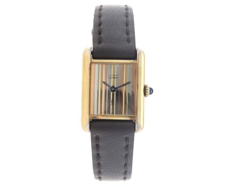 Cartier must de Tank Trinity - Ladies watch. Case: silver (goldplated silver 925/1000) - strap: leather - manual winding - co