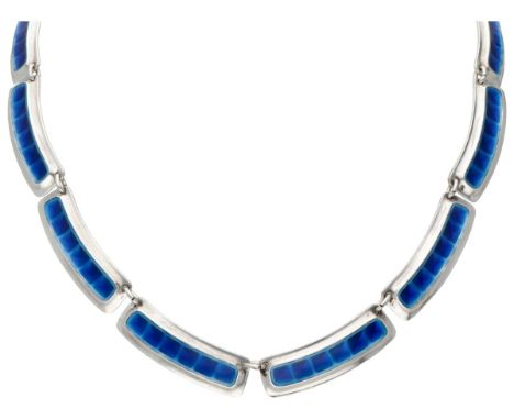 Sterling silver Norwegian design necklace with blue enamel by Albert Scharning. Hallmarks: A.Sch. (for Albert T. Scharning, O