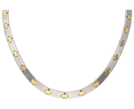 Stainless steel Pequignet necklace with 18K. yellow gold Moorea links. Hallmarks: EP, Pequignet. In good condition with light