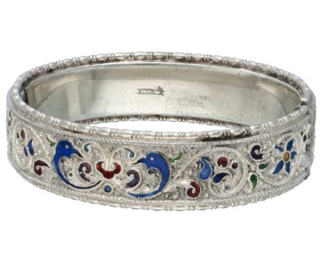 Antique 800 silver bangle bracelet with colorful enamel by Austrian goldsmith Georg Adam Scheid. Georg Adam Scheid began his 