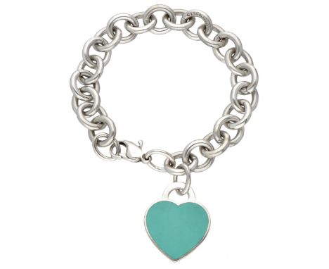 Tiffany &amp; Co. sterling silver 'Blue Heart Tag' bracelet. With turquoise enamel. Hallmarks: Tiffany &amp; Co., 925, 1990 M