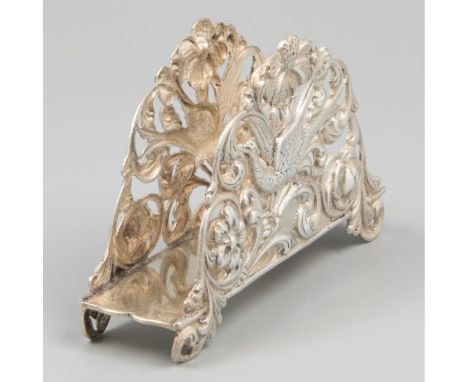 Napkin holder silver. Beautiful moulded model with decorations of pheasants on both sides. The Netherlands, Schoonhoven, W. H