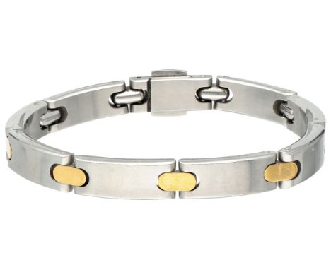 Stainless steel Pequignet bracelet with 18K. yellow gold Moorea links. Hallmarks: EP, Pequignet. In good condition with light