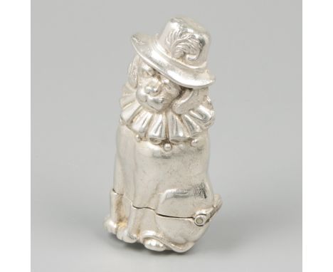 Vesta Case / Tinder box silver. Performed as a dog with hat and millstone collar. 20th century, hallmarks: ZI . 39 grams, 925