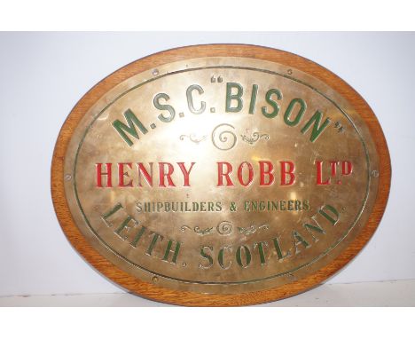 Original Brass Mounted Shipbuilders Plaque (Mounted on Light Oak) - 49cm