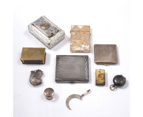 AN ASSORTMENT OF BOXES including a silver and cut crystal cosmetic box with screw top lid with engraved decoration by John & 