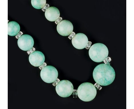 A COLLECTION OF BEAD NECKLACES, to include a graduated single strand amazonite bead necklace, with faceted spacers, a graduat