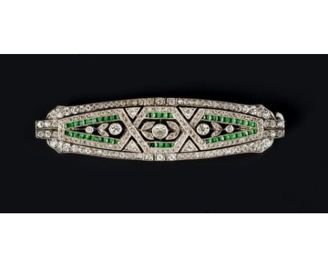 A COLLECTION OF PANEL BROOCHES, comprising a green and white paste brooch, of pierced geometric design, a blue and white past