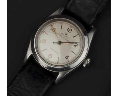 A GENTLEMAN'S 'OYSTER SPEEDKING PRECISION' WRISTWATCH BY ROLEX, the circular signed silvered dial with alternate Arabic numer