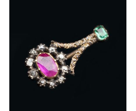 A 19TH CENTURY VARI GEM-SET HALLEY'S COMET BROOCH, circa 1835, modelled with a cluster of cushion-shaped diamonds centred wit