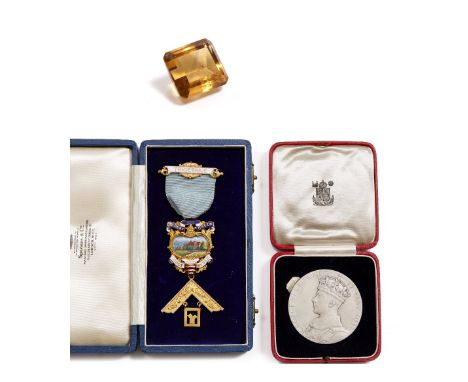 A 9CT GOLD AND ENAMEL MASONIC MEDAL for the Golders Green Lodge No. 3410 by Spencer & Co with the original case, a cased 1937