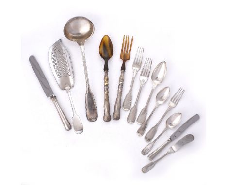 A MATCHED PART SERVICE OF GERMAN FIDDLE AND THREAD PATTERN FLATWARE, stamped 800, comprising five table forks, three tablespo