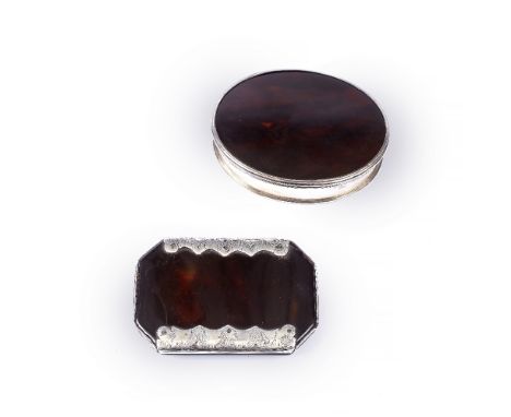 A GEORGE III OVAL WHITE METAL SNUFF BOX inset tortoiseshell lid, 8cm wide