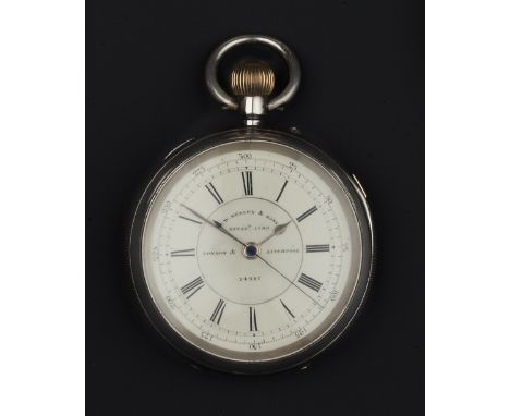 A LATE VICTORIAN SILVER OPEN FACE CHRONOGRAPH POCKET WATCH, the white enamel dial signed J. W. Beeley & Sons, numbered 74387,