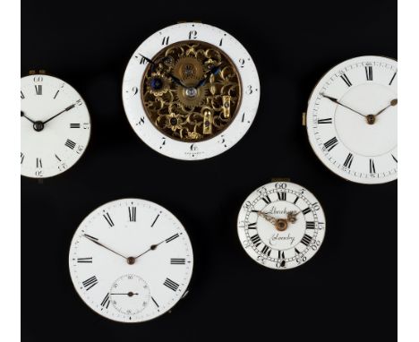 A POCKET WATCH MOVEMENT, by Abraham Colomby, the convex white enamel dial with Roman numerals and Arabic five minutes, pentag