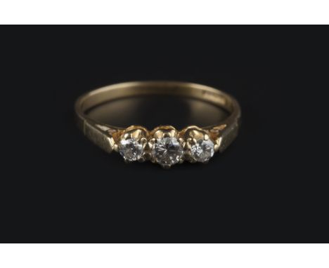 A DIAMOND THREE STONE RING, the graduated round brilliant-cut diamonds in claw setting, 18ct gold mounted, total diamond weig