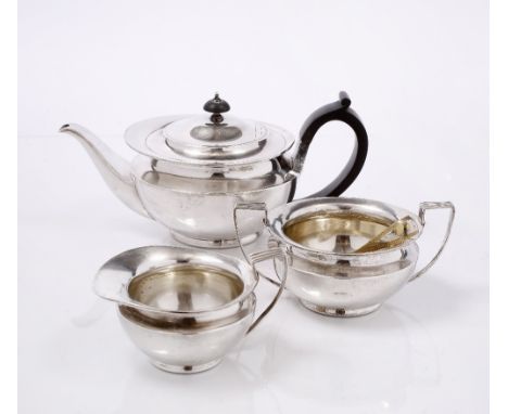 A SILVER THREE PIECE TEA SERVICE, teapot, milk jug, sugar basin, Sheffield 1936 by James Dixon & Son Ltd; and a pair of silve