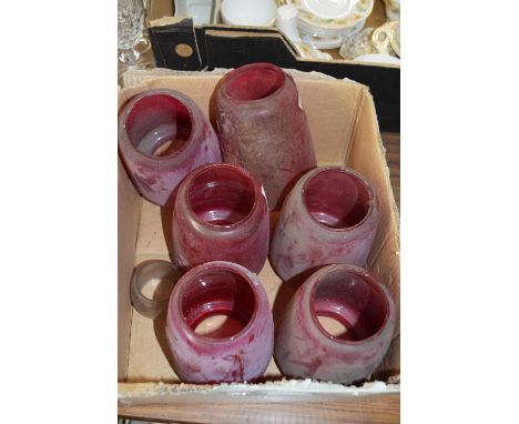Six red glass light shades