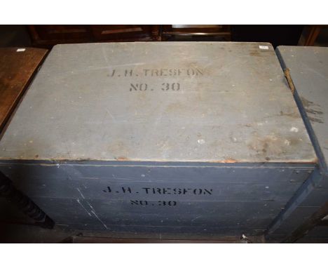 Grey painted pine packing trunk
