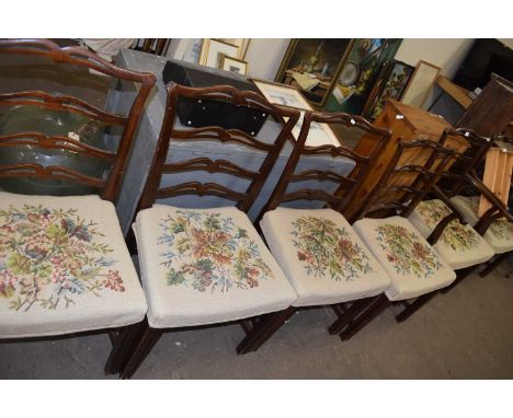 Set of six Georgian style mahogany dining chairs with tapestry upholstered seats