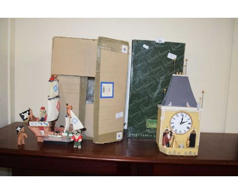 Robert Harrop, Trumpton Town Hall Clock and Musical Box together with a Jolly Roger model