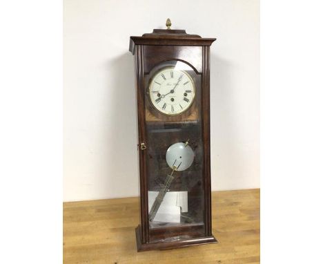 A modern mahogany wall clock, the sarcophagus top with acorn finial, the dial marked James Ritchie, Edinburgh, with glazed do