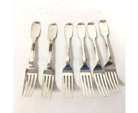 A set of six 1840s Edinburgh silver table forks (combined: 445g)