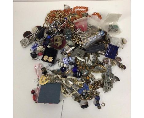 A quantity of costume jewellery, some marked silver, including necklaces, earrings, brooches, pins (a lot)