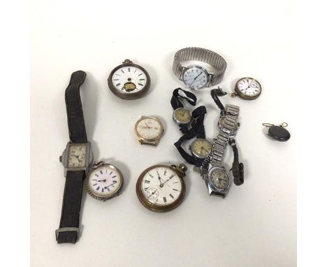 A group of watches including open faced pocket watches, one in a silver marked case, another marked Ingersoll Ltd. Triumph to