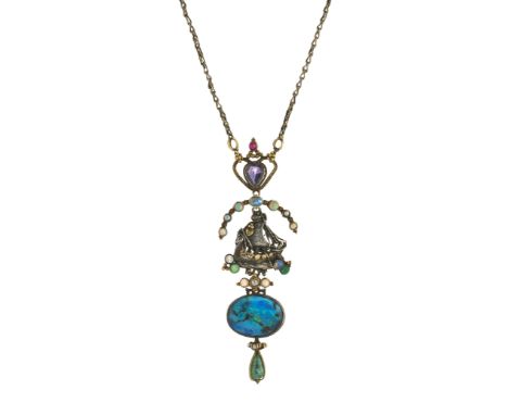 Edward Spencer for the Artificers' Guild, a fine Arts & Crafts silver and gold, multi-gem ship necklace, set throughout with 