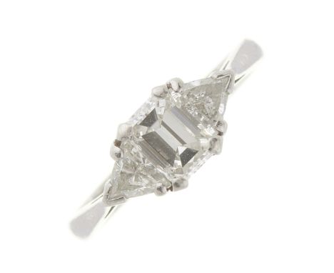 A platinum vari-cut diamond three-stone ring, estimated total diamond weight 1.30ct, G-H colour, VS2-SI clarity, principal di