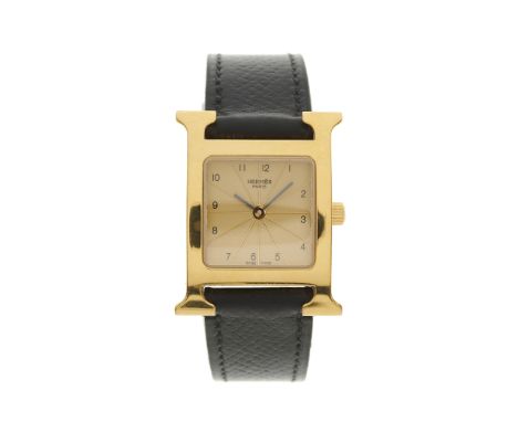 Hermes, a gold plated Heure H wrist watch, reference HH1.201, signed quartz movement, serial 1659582, 21mm excluding the crow