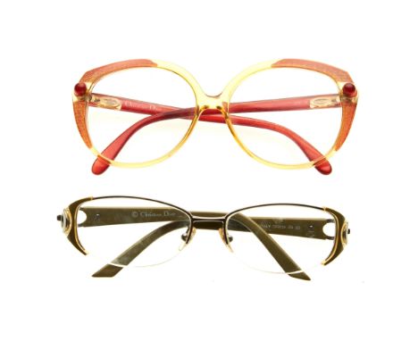 Christian Dior, two pairs of glasses, to include a vintage pair with large, round, non-prescription lenses, together with a r