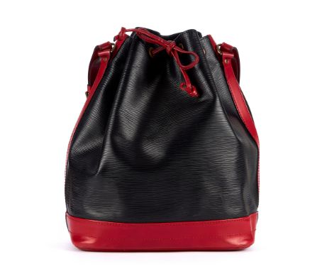 Louis Vuitton, a bicolour epi Noe GM handbag, featuring a black textured epi leather exterior with contrasting smooth red lea