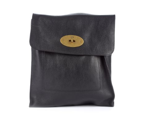 Mulberry, a black Antony messenger handbag, designed with a black pebbled leather exterior, adjustable canvas crossbody strap