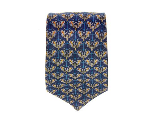 Hermes, a silk tie, featuring a blue and yellow design, with maker's label, no. 7255 and boxCondition- Overall very good cond