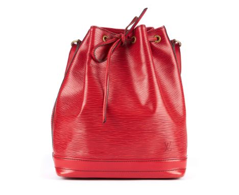 Louis Vuitton, a red epi Noe GM bucket handbag, crafted from red textured epi leather with smooth leather trim, leather draws