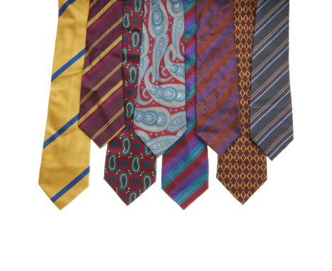 Eight silk ties, in a variety of colours and patterns, to include three Francesco Smalto ties, a Pierre Cardin tie and a Char