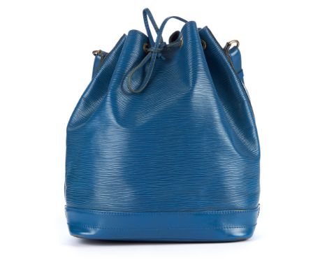 Louis Vuitton, a blue epi Noe GM bucket handbag, crafted from blue textured epi leather with smooth leather trim, leather dra