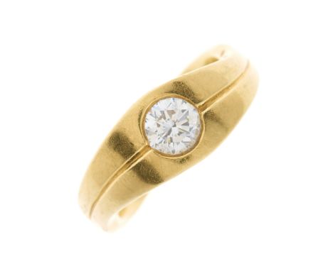 An 18ct gold brilliant-cut diamond single-stone ring, with grooved shoulders and undulating band, diamond estimated weight 0.