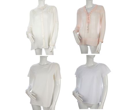 Four items of ladies designer clothing, to include a short sleeved white blouse and an ivory T-shirt by Max Mara, together wi