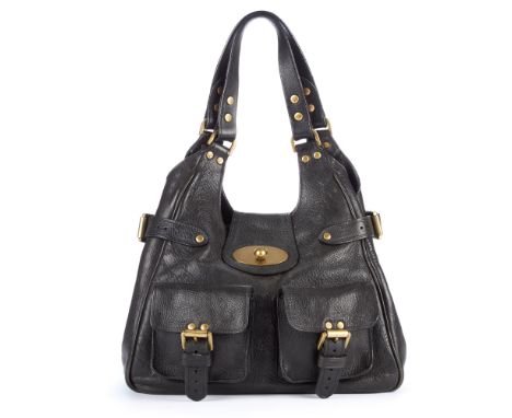 Mulberry, an Annie hobo handbag, crafted from black grained Darwin leather, with brushed gold-tone hardware, featuring two fr