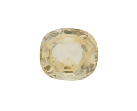 A large cushion-shape natural yellow sapphire, weighing approximately 9.85ct, currently loose from mountCondition- Overall go