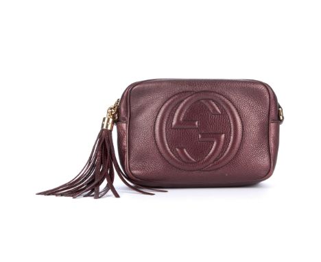 Gucci, a Soho Disco camera handbag, crafted from metallic burgundy leather, featuring maker's large interlocking GG logo to t